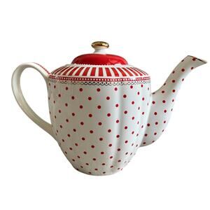 Grace Teaware Red Josephine Stripes and Dots Fine Porcelain Teapot New